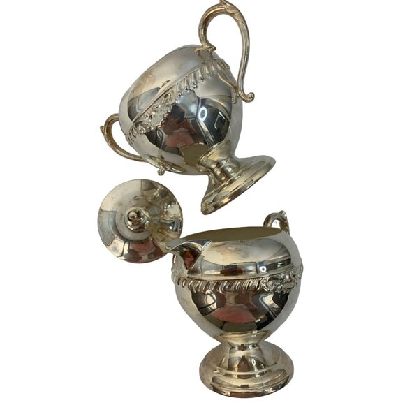 Vintage Silver Plated on Copper Cream & Sugar Set + Lid Marked 7271 Bridgerton - Picture 8 of 12